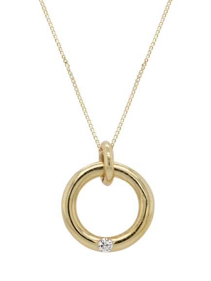 E.W Adams 9ct Yellow Gold Diamond Circle Pendant Necklace, Yellow, Yellow