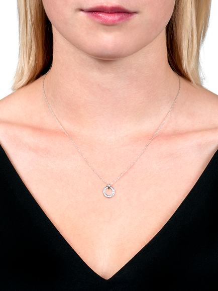E.W Adams 9ct Gold Diamond Spinning Hoop Pendant Necklace - view 2, White