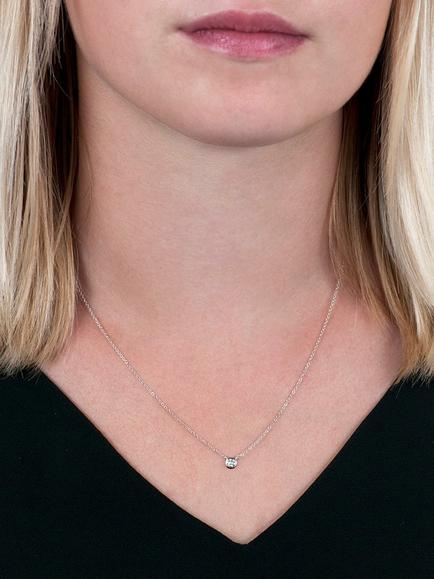 E.W Adams 9ct Gold Solitaire Diamond Pendant Necklace - view 2, White Gold
