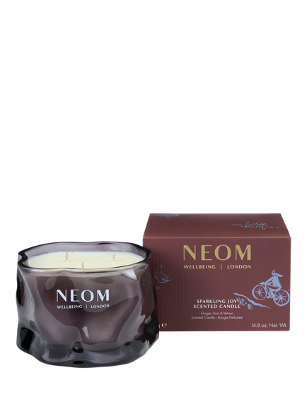 NEOM Wellbeing London Sparkling Joy 3 Wick Candle, 420g, Purple