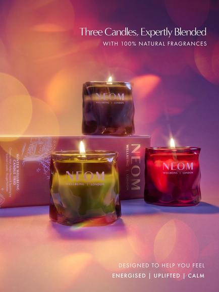 NEOM Wellbeing London Winter Wellbeing Single Wick Candle, Set of 3 - view 2, Multi