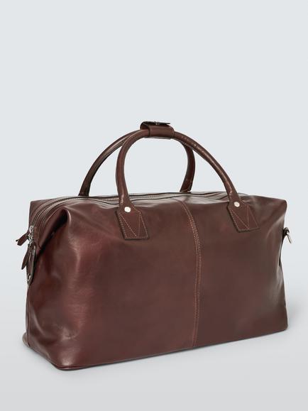 John Lewis Made In Italy Leather Holdall Bag, Brown - view 2, Brown