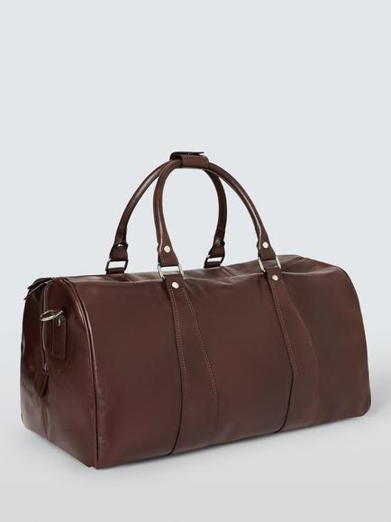 John Lewis Made In Italy Leather Holdall Bag, Brown - view 2, Brown