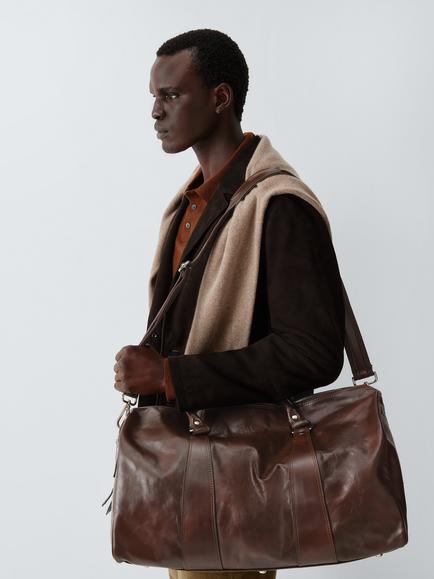 John Lewis Made In Italy Leather Holdall Bag, Brown, Brown