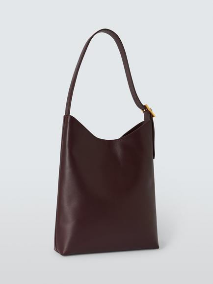 John Lewis Milan Leather Hobo Bag, Aub - view 2, Aub