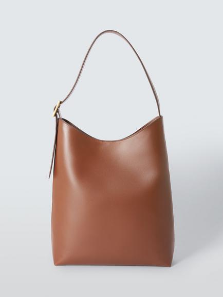John Lewis Milan Leather Buckle Hobo Bag, Tan, Tan