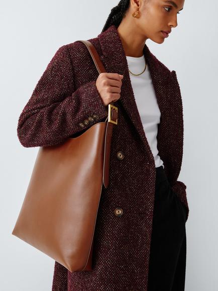 John Lewis Milan Leather Buckle Hobo Bag, Tan - view 2, Tan