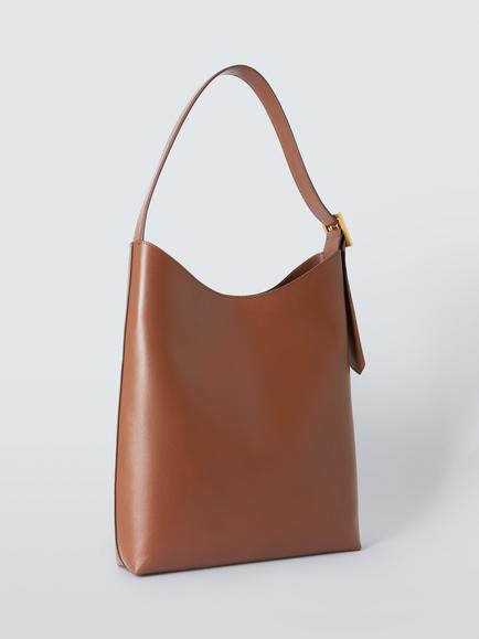 John Lewis Milan Leather Buckle Hobo Bag, Tan - view 2, Tan