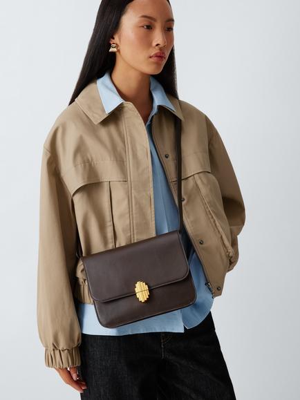 John Lewis Milan Lock Crossbody Bag, Chocolate - view 2, Chocolate