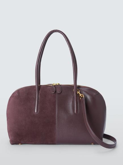 John Lewis Milan Leather and Suede Bowler Bag, Burg Suede/Leather, Burg Suede/Leather