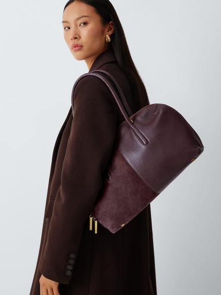 John Lewis Milan Leather and Suede Bowler Bag, Burgundy - view 2, Burgundy