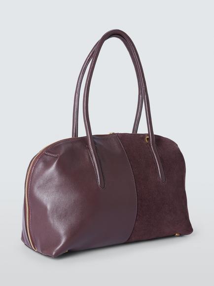 John Lewis Milan Leather and Suede Bowler Bag, Burg Suede/Leather - view 2, Burg Suede/Leather