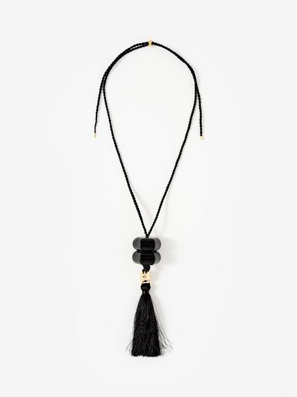 Mint Velvet Tassel Pendant Rope Pendant Necklace, Black/Gold, Black/Gold