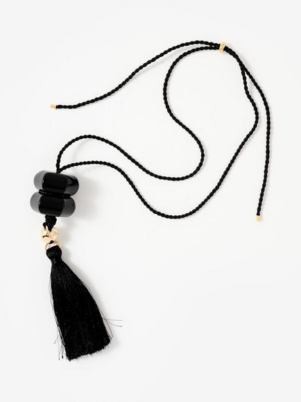Mint Velvet Tassel Pendant Rope Pendant Necklace, Black/Gold - view 2, Black/Gold