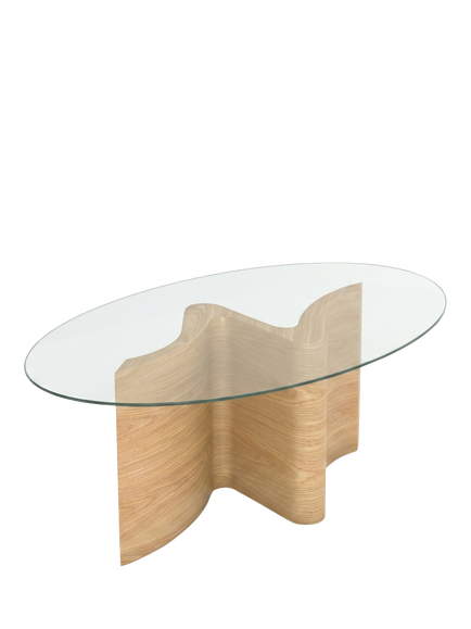 Tom Schneider Serpent Wood Base Glass Top Dining Table, Oak, Oak