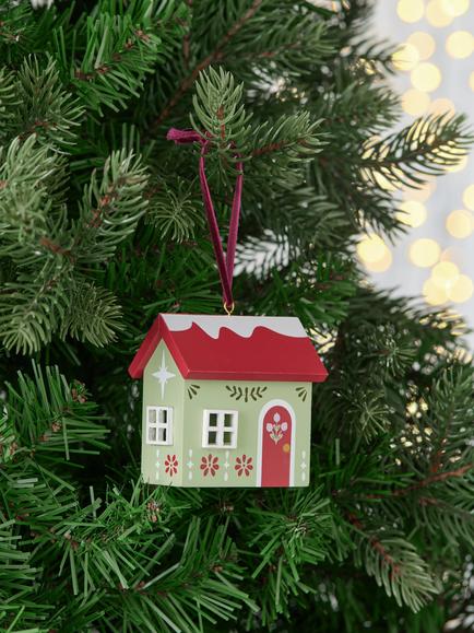 John Lewis The Cherisher Wooden House Tree Decoration, Green - view 2, Green