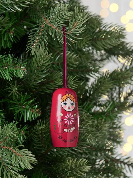 John Lewis The Cherisher Wooden Stacking Doll Tree Decoration, Pink - view 2, Pink