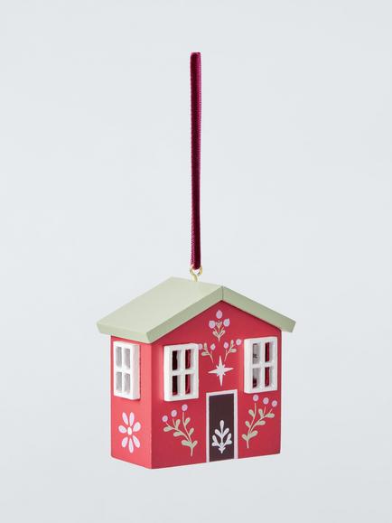 John Lewis The Cherisher Wooden House Tree Decoration, Pink, Red