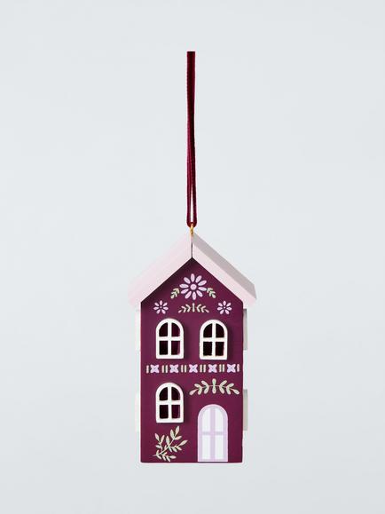 John Lewis The Cherisher Wooden House Tree Decoration, Purple, Purple