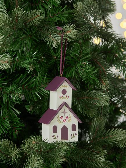 John Lewis The Cherisher Wooden House Tree Decoration, White - view 2, White