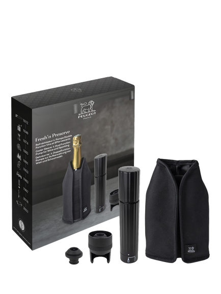 Peugeot Fresh "n" Preserve Cooler Sleeve and Wine Stopper Set, Black