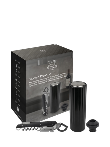 Peugeot Open "n" Preserve Corkscrew and Wine Stopper Set, Gey
