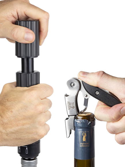 Peugeot Pop "n" Preserve Corkscrew, Wine and Champagne Stopper Set - view 2, Black