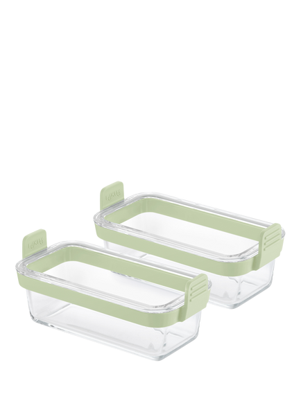Lékué Air Fryer Rectangular Glass Dish, Set of 2, Clear/Green, Transparent
