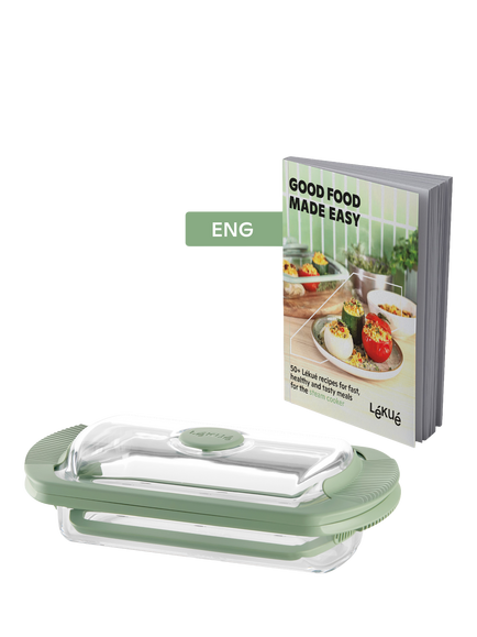 Lékué Glass Steam Cooker & Tray Set with Recipe Book, Transparent