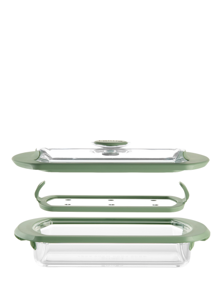 Lékué Glass Steam Cooker & Tray Set, Clear/Green - view 2, Transparent