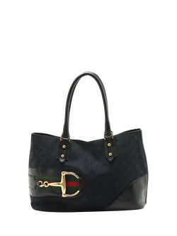 Pre-loved GUCCI GG Canvas and Leather Tote Bag, Black, Black