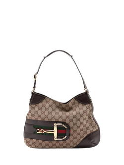 Pre-loved GUCCI GG Canvas and Leather Horsebit Shoulder Bag, Brown, Brown