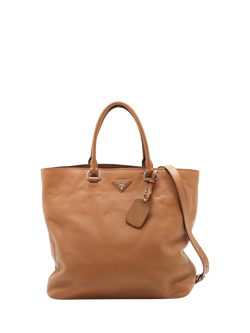 Pre-loved Prada Vitello Daino Leather 2-Way Bag, Brown, Brown
