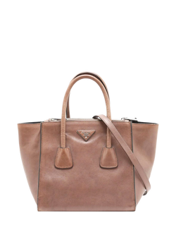 Pre-loved Prada Leather 2-Way Silver Hardware Bag, Brown, Brown