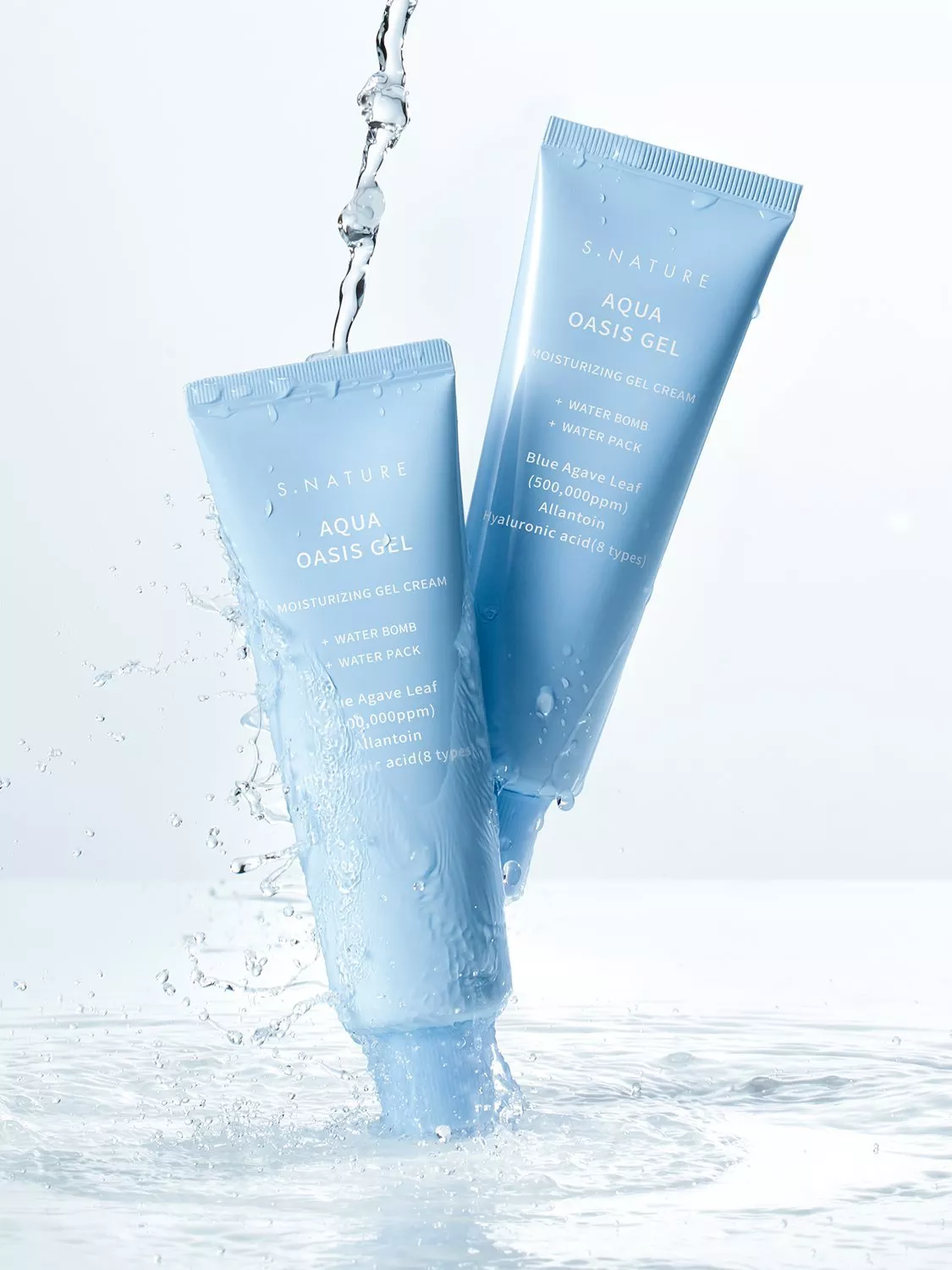 S.NATURE Aqua Oasis Gel moisturising gel cream tubes with water splash, hydrating skincare product photo