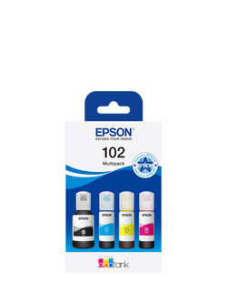 Epson EcoTank 102 Ink Bottle, Pack of 4, Multi, Multi
