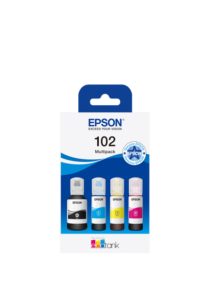 Epson EcoTank 102 Ink Bottle, Pack of 4, Multi, Multi