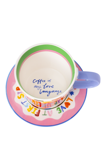 Eleanor Bowmer Coffee Club Stoneware Mug & Saucer, 295ml - view 2, Multi Multi