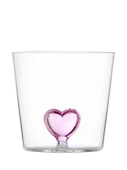 Ichendorf Milano Cuore Heart Glass Tumbler, 300ml, Clear/Pink, Pink