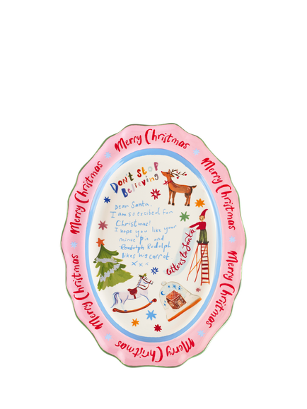 Eleanor Bowmer Dear Santa Stoneware Oval Serve Platter, 32cm, Multi
