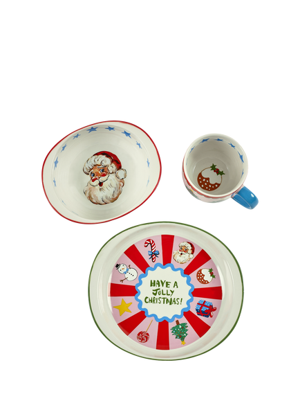 Eleanor Bowmer Kids' Jolly Christmas Stoneware Dinnerware Set, 3 Piece, Multi