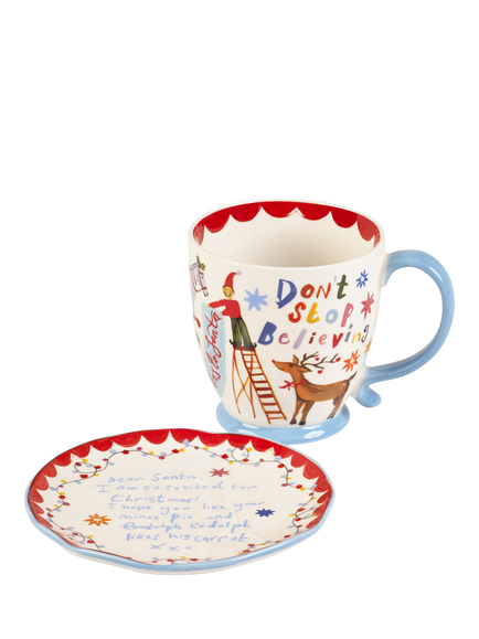 Eleanor Bowmer Dear Santa Stoneware Mug & Treat Plate Set, Multi