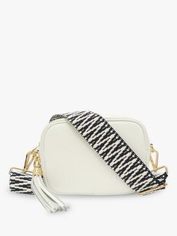 Apatchy London Tassel Leather ZigZag Strap Crossbody Bag, White, White