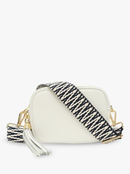 Apatchy London Tassel Leather ZigZag Strap Crossbody Bag, White, White