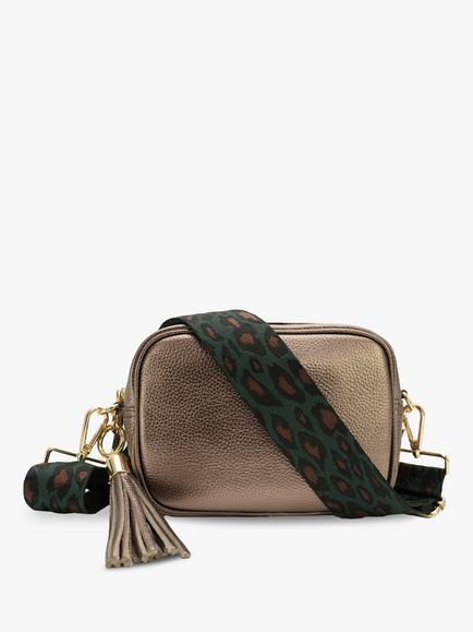 Apatchy London Tassel Leather Cheetah Strap Crossbody Bag, Bronze, Bronze