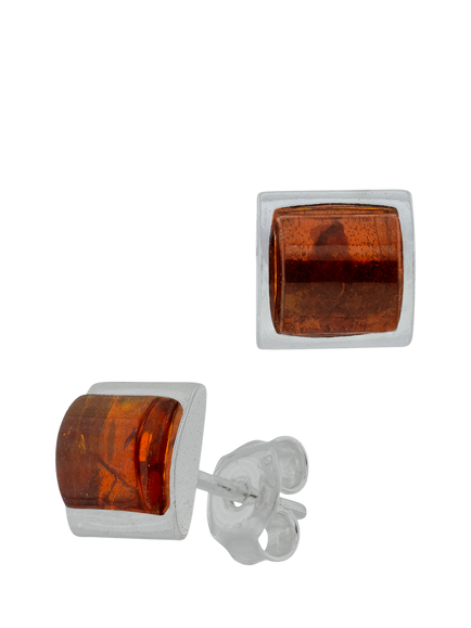 Be-Jewelled Natural Baltic Cognac Amber Stud Earrings, Silver/Cognac, Silver/Cognac