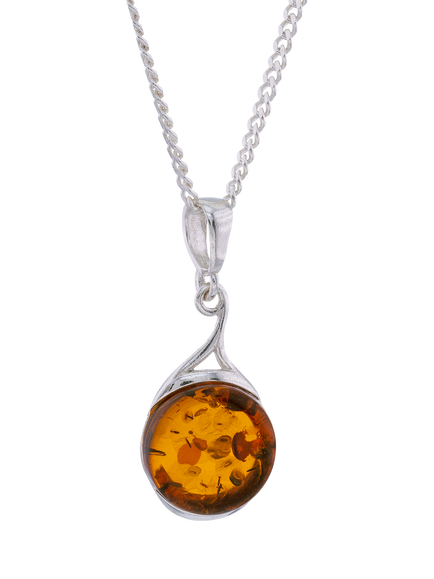 Be-Jewelled Natural Baltic Amber Pendant Necklace, Silver/Cognac, Silver/Cognac