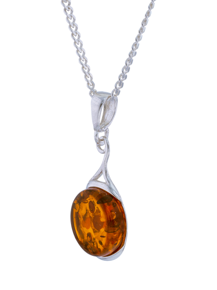 Be-Jewelled Natural Baltic Amber Pendant Necklace, Silver/Cognac - view 2, Silver/Cognac