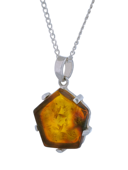 Be-Jewelled Natural Baltic Amber Pendant Necklace, Silver, Silver/Cognac Amber