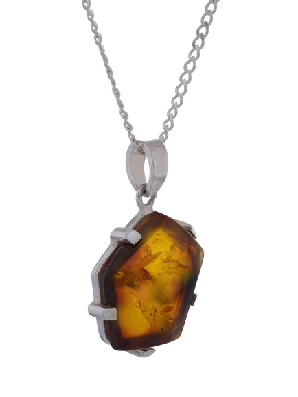 Be-Jewelled Natural Baltic Amber Pendant Necklace, Silver - view 2, Silver/Cognac Amber